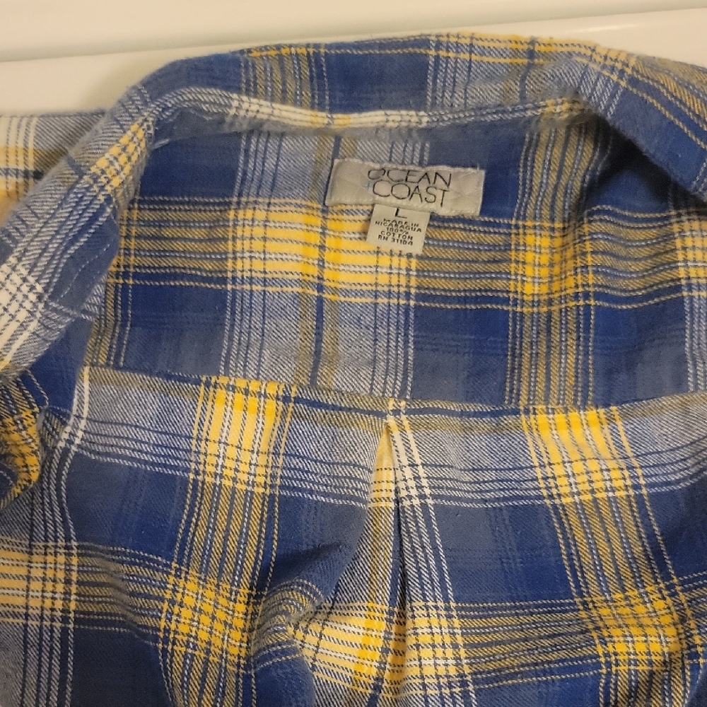 Ocean Coast Blue and Yellow Plaid Shirt Button Up Men Shirt